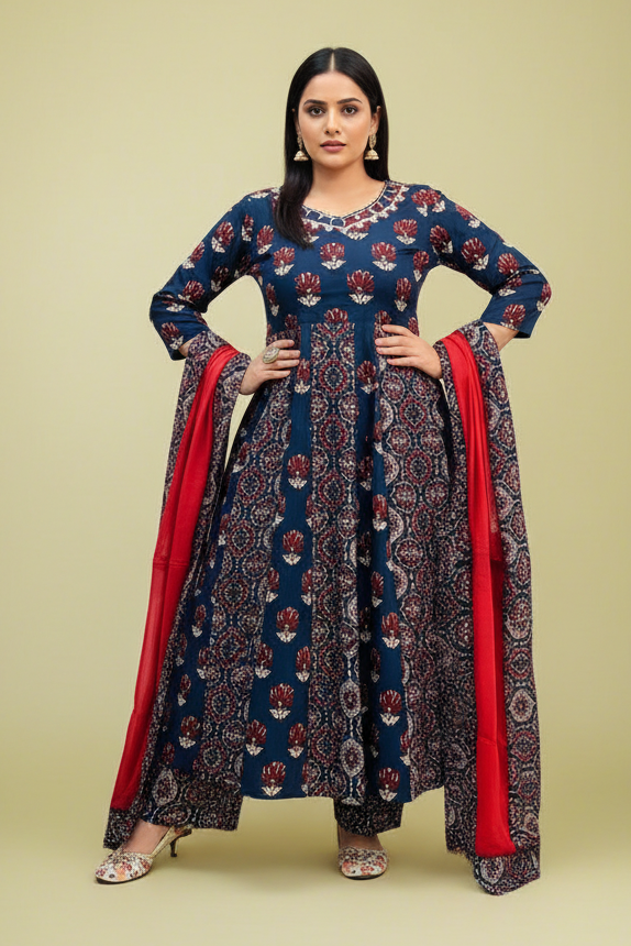 Pretty Damn Cute Ajrakh Cotton Kurti Set