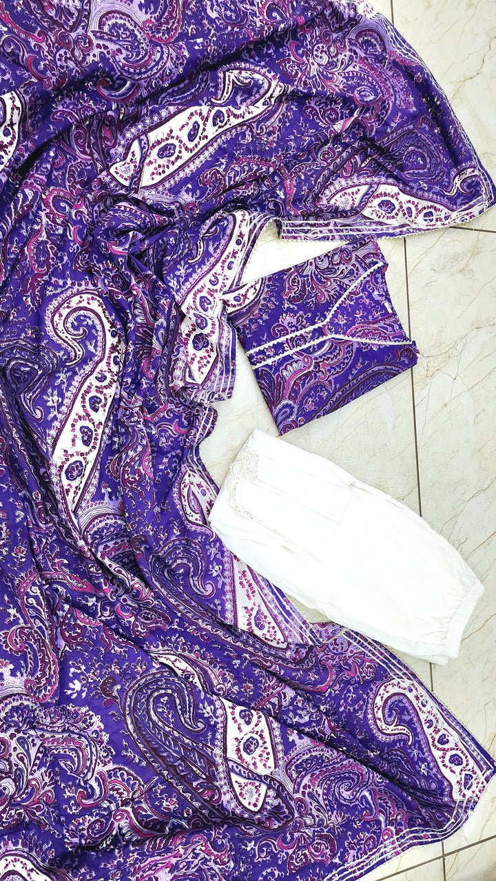 Purple Paisley Cotton Kurti Set