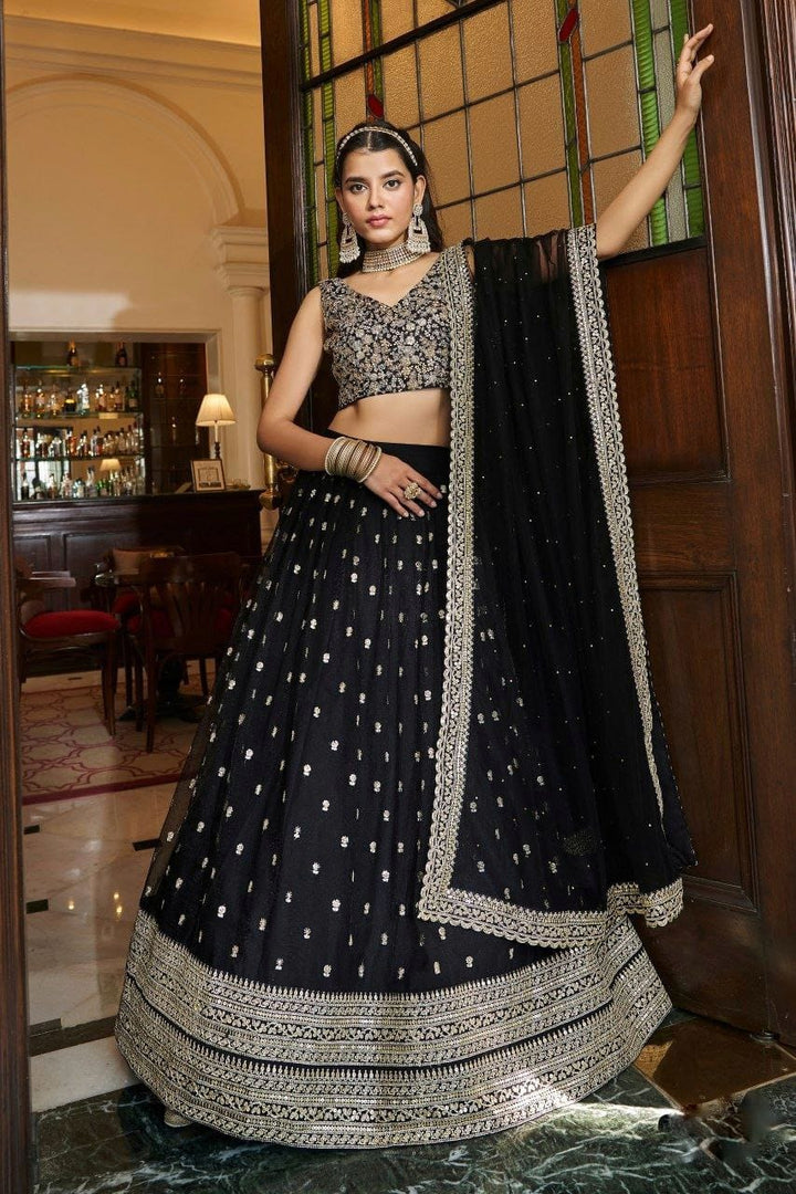 Sufi Saaz Designer Black Net Lehenga