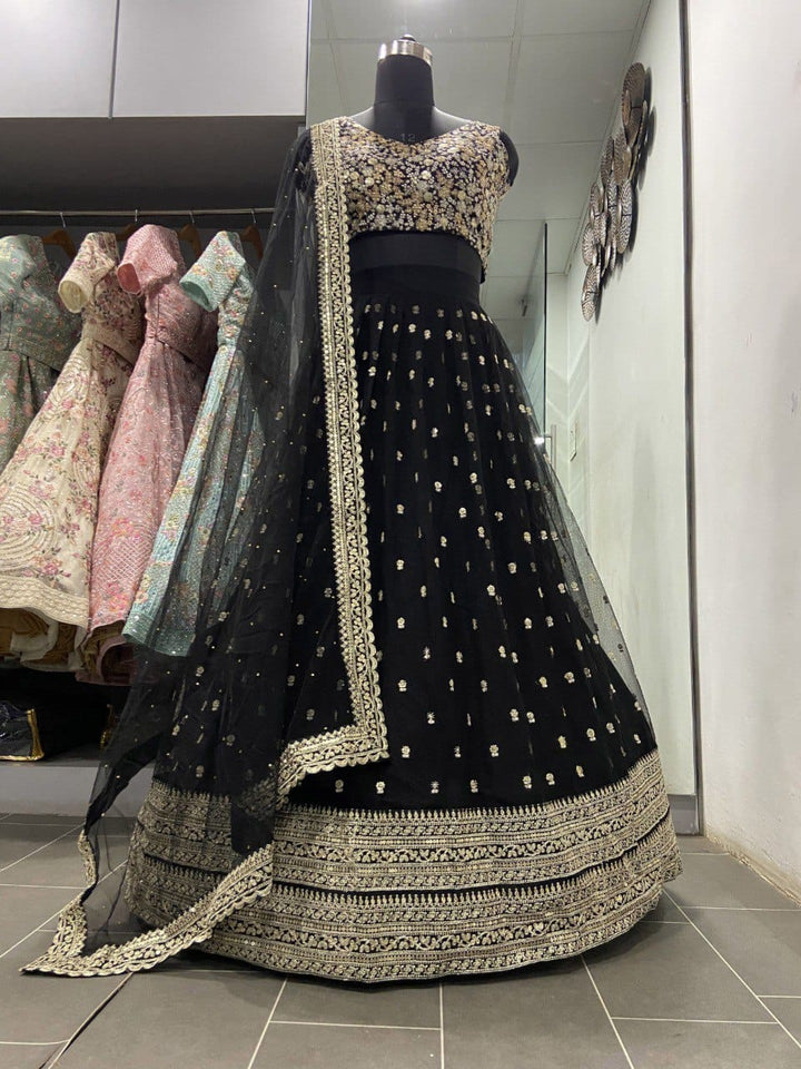 Sufi Saaz Designer Black Net Lehenga