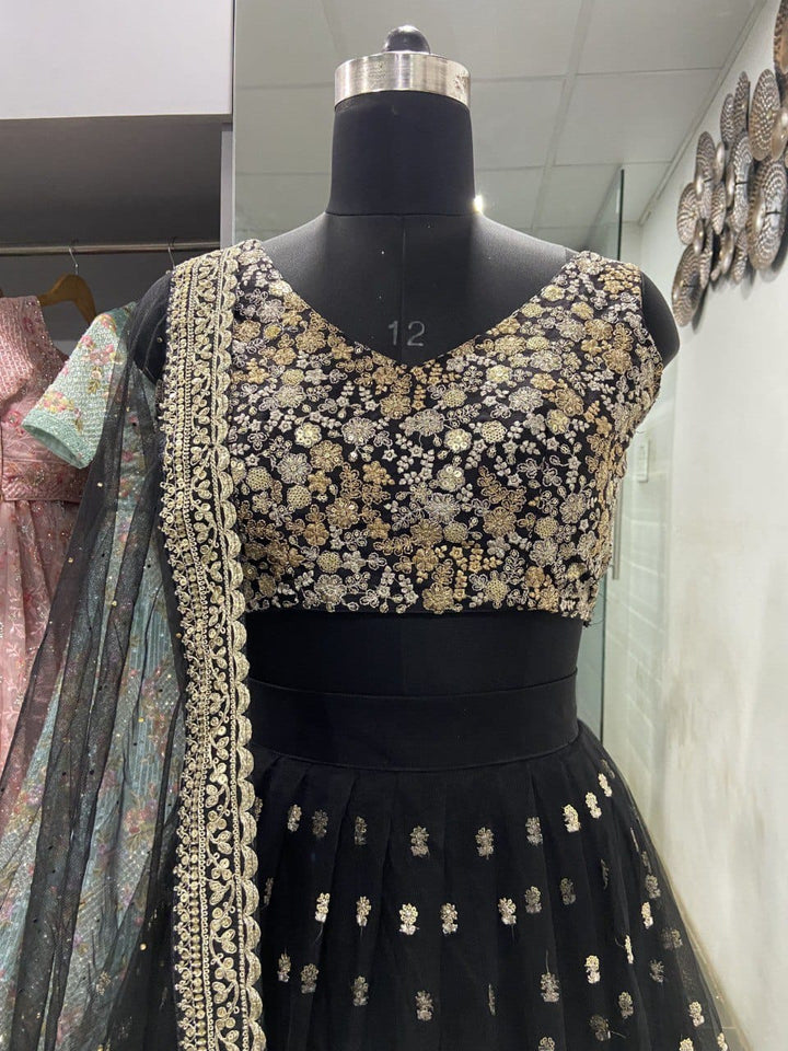 Sufi Saaz Designer Black Net Lehenga