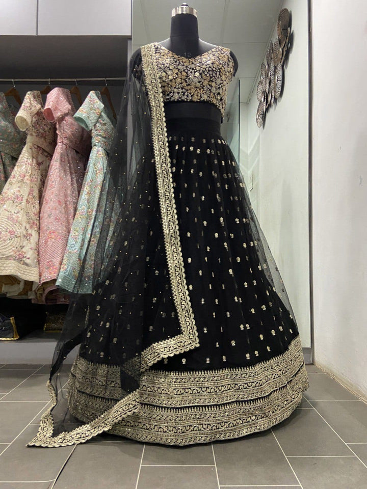 Sufi Saaz Designer Black Net Lehenga