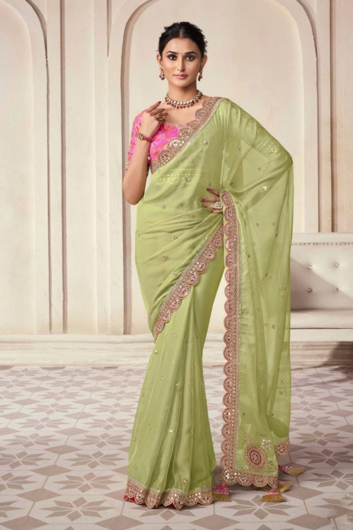 Mohini Mirage Green Organza Silk Saree