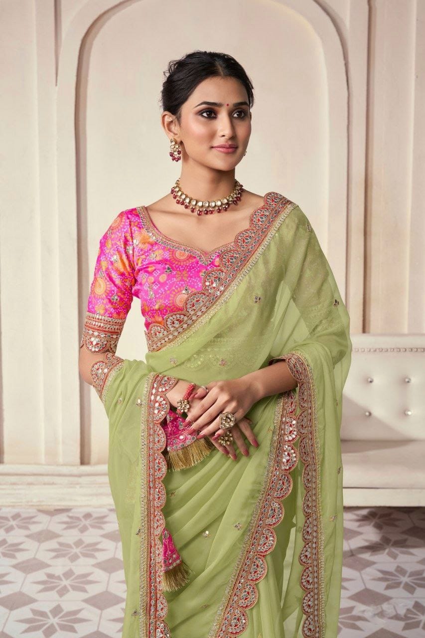 Mohini Mirage Green Organza Silk Saree