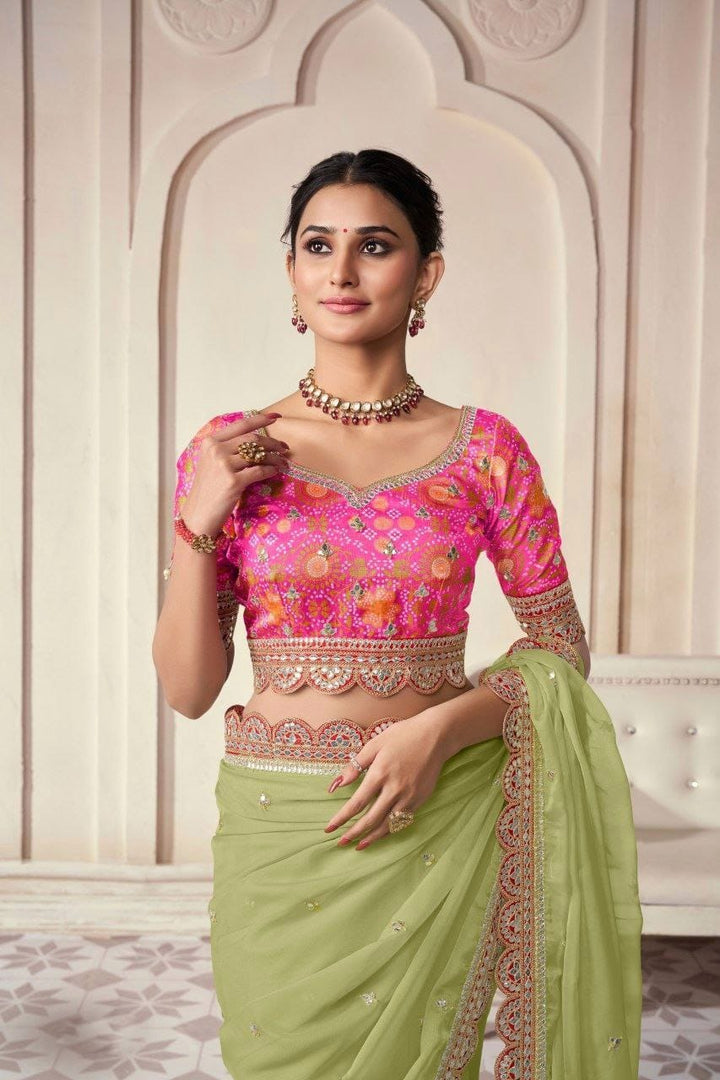 Mohini Mirage Green Organza Silk Saree