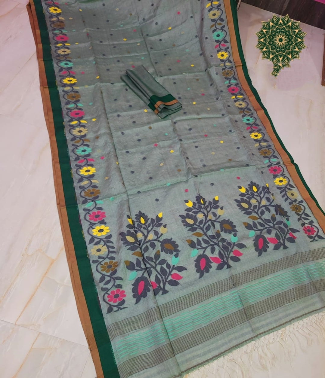 Phulbari Tussar Jamdani Saree