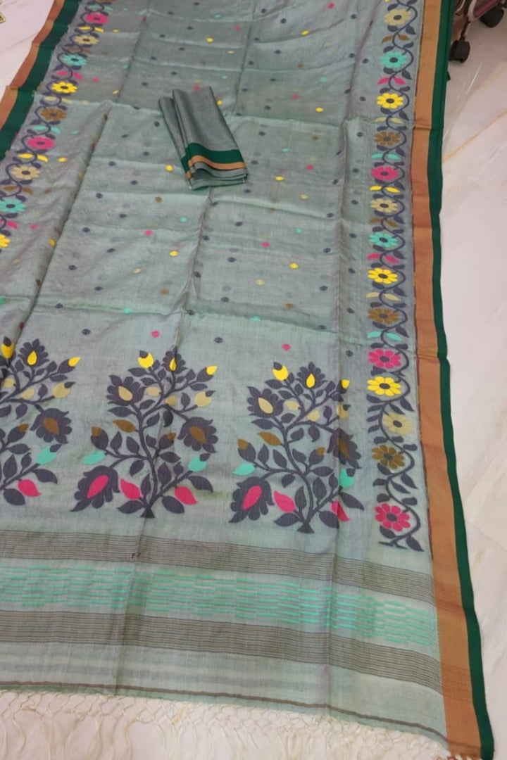 Phulbari Tussar Jamdani Saree