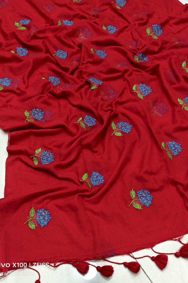 Tantumaya Mul Cotton Red Saree