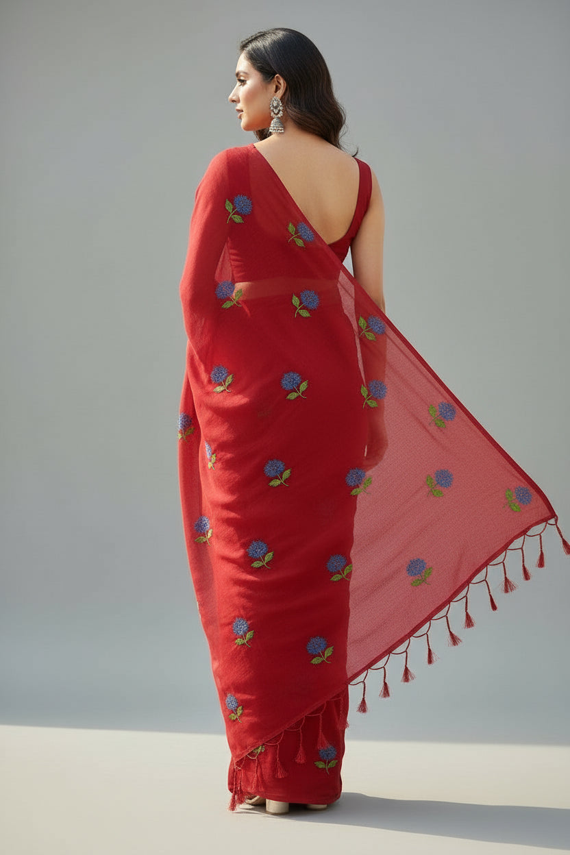 Tantumaya Mul Cotton Red Saree