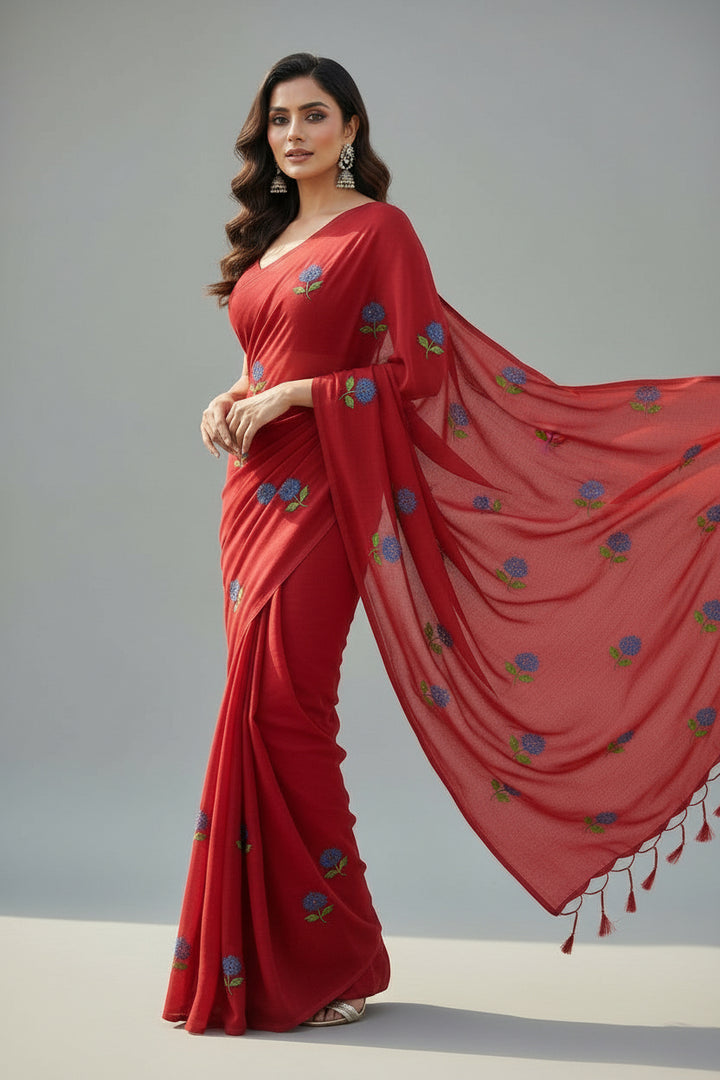 Tantumaya Mul Cotton Red Saree