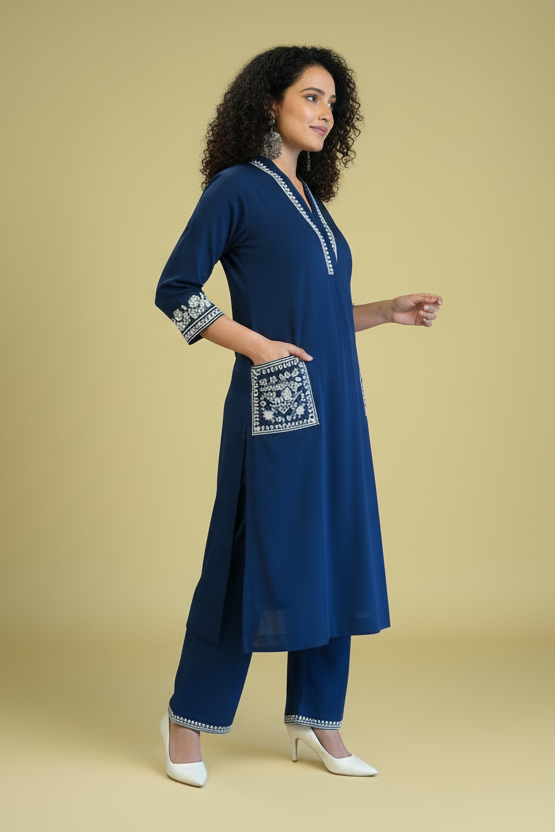 Big Fashion Blue Cotton Kurti Set