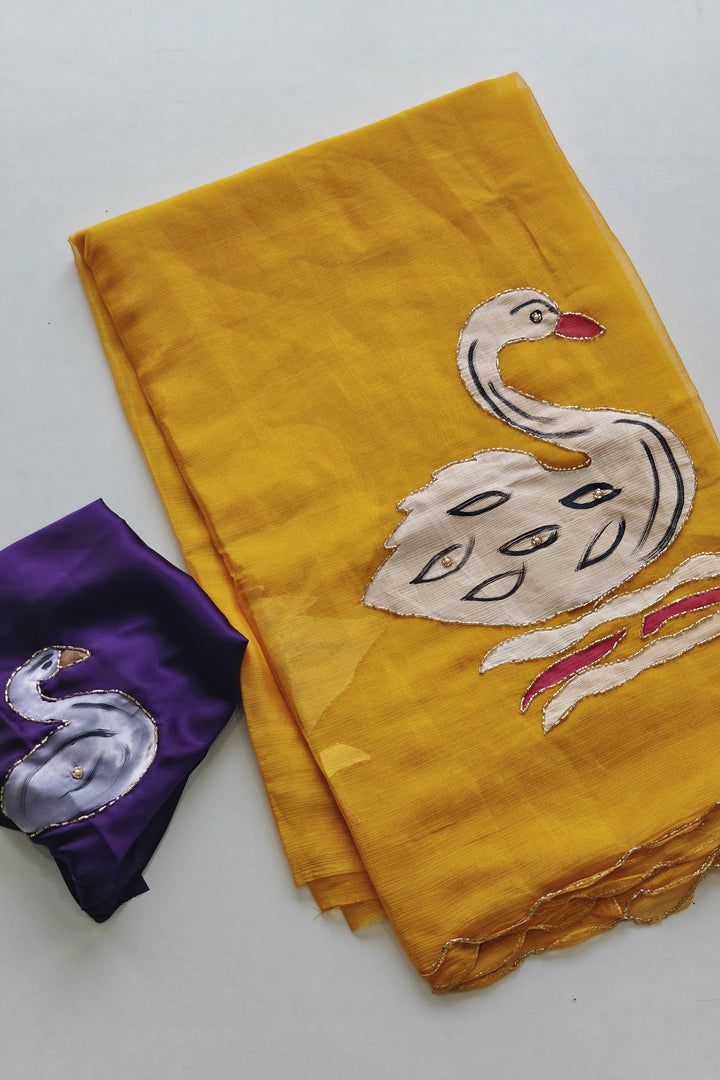 Nazaakat Weaves Chinnon Chiffon Yellow Saree