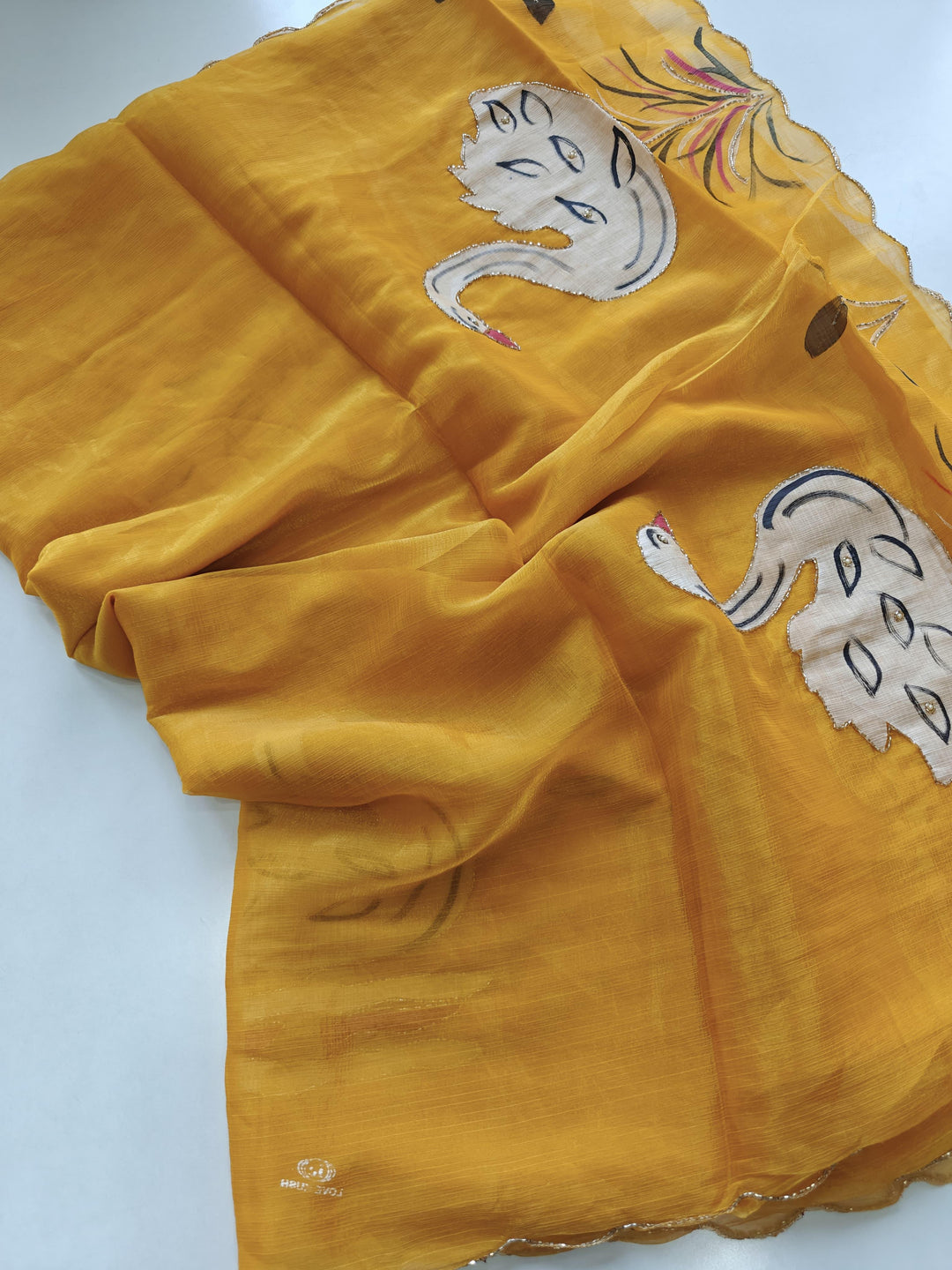 Nazaakat Weaves Chinnon Chiffon Yellow Saree