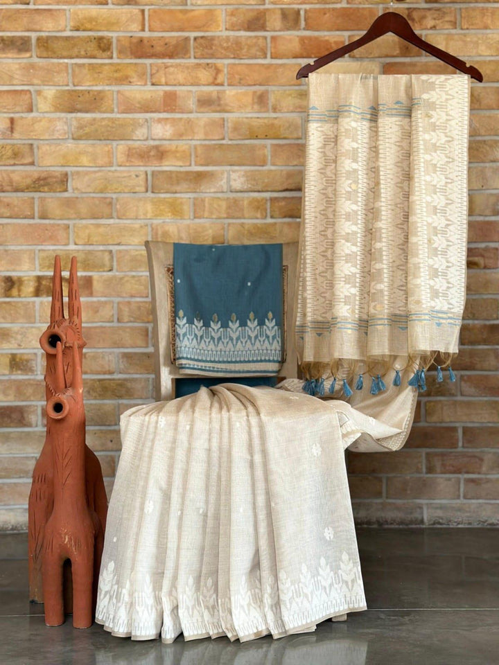 Draped In Devotion Muga Cotton Jamdani Saree