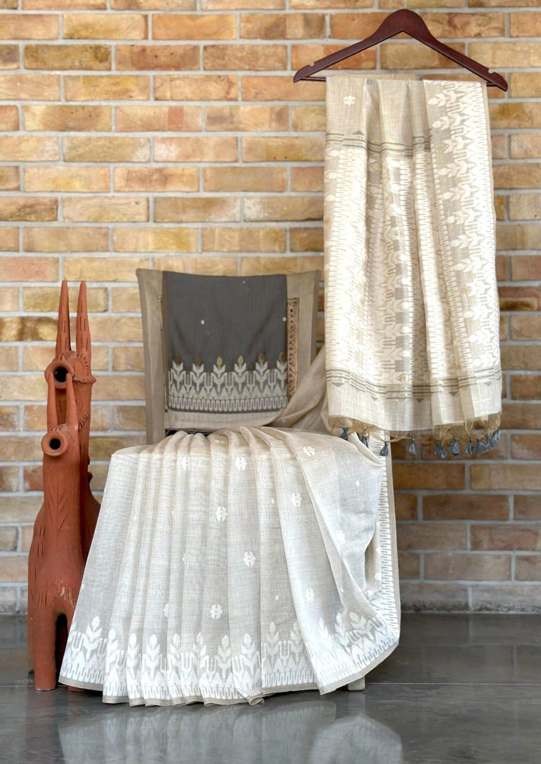 Draped In Devotion Muga Cotton Jamdani Saree
