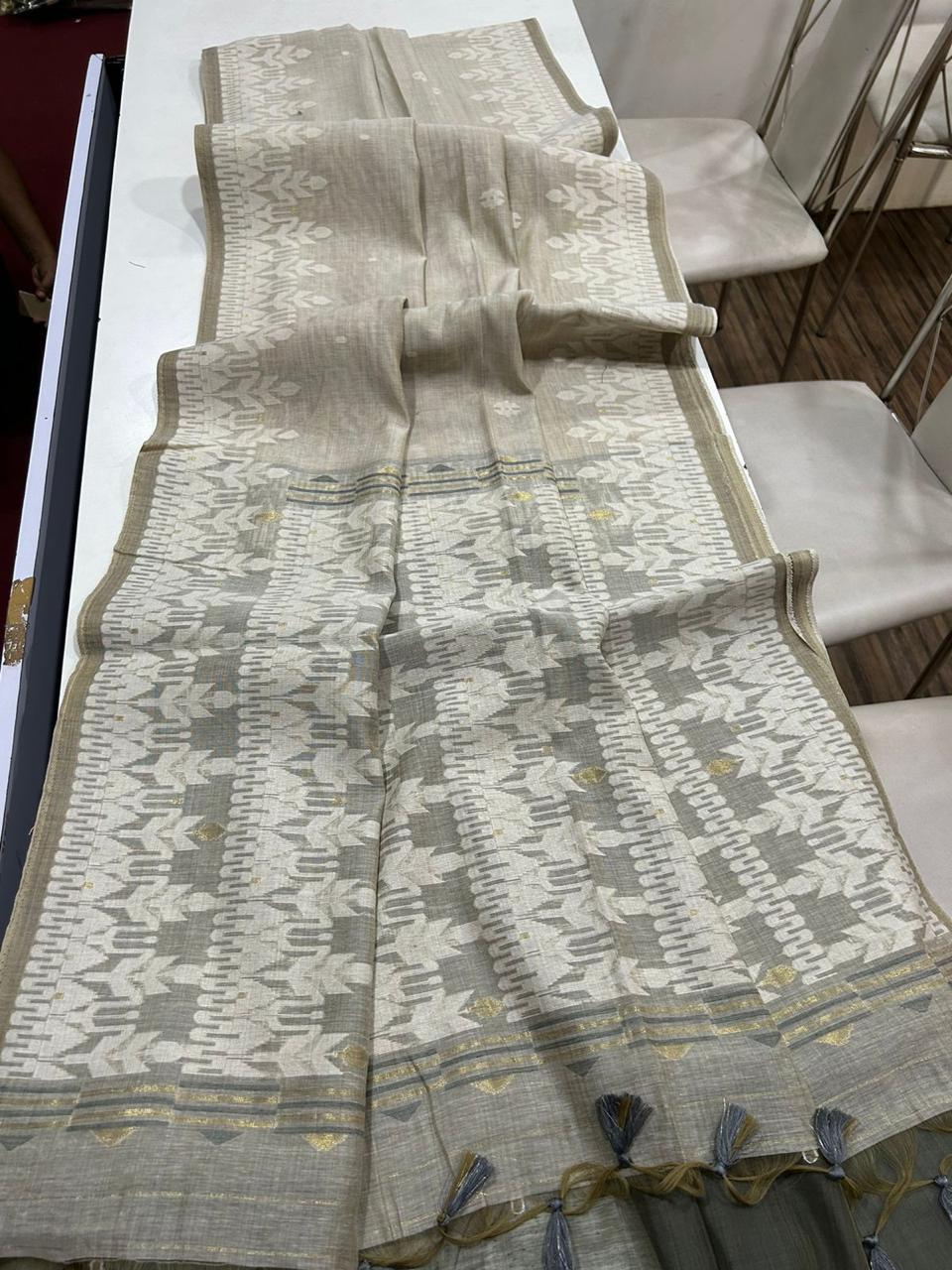 Draped In Devotion Muga Cotton Jamdani Saree