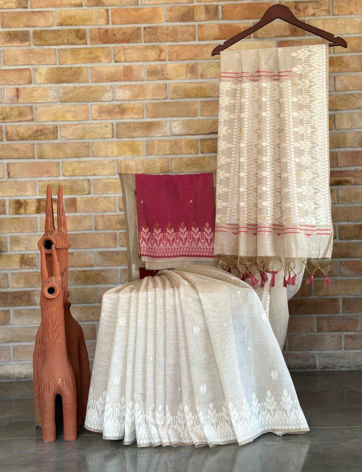 Draped In Devotion Muga Cotton Jamdani Saree