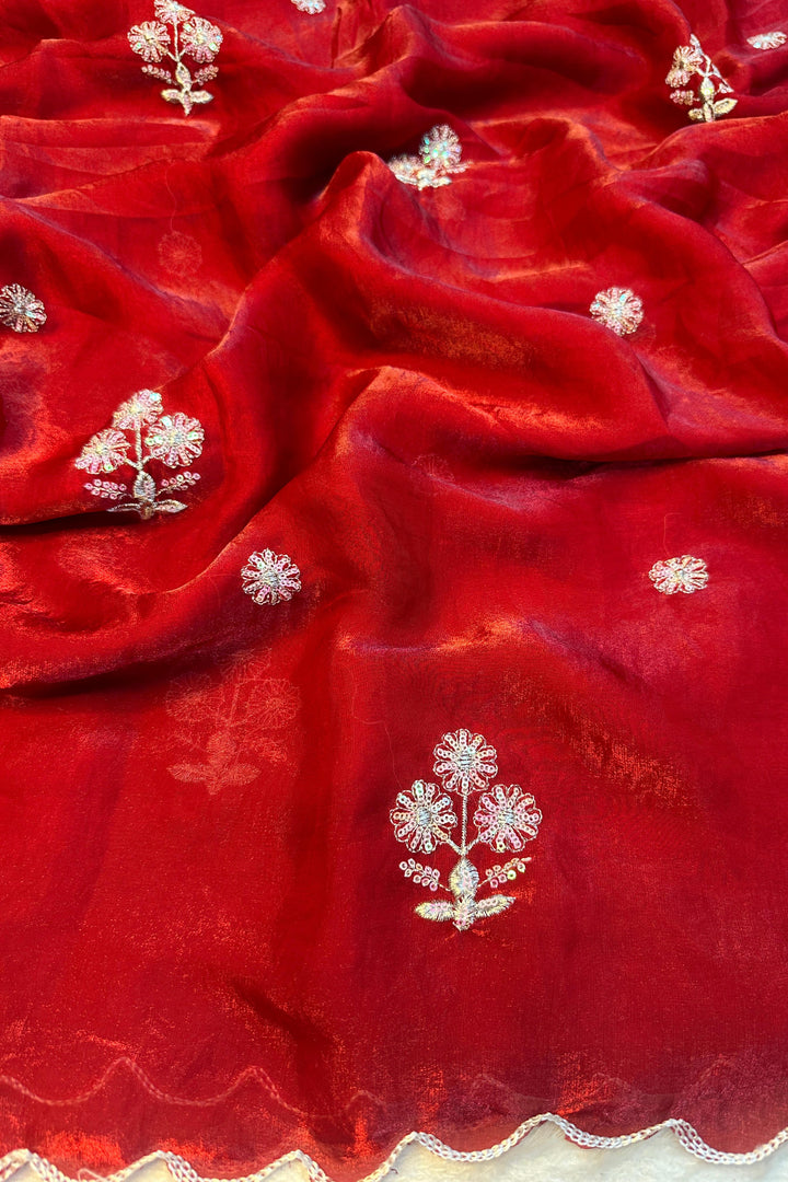 Keeping It Simple Fancy Red Silk Saree