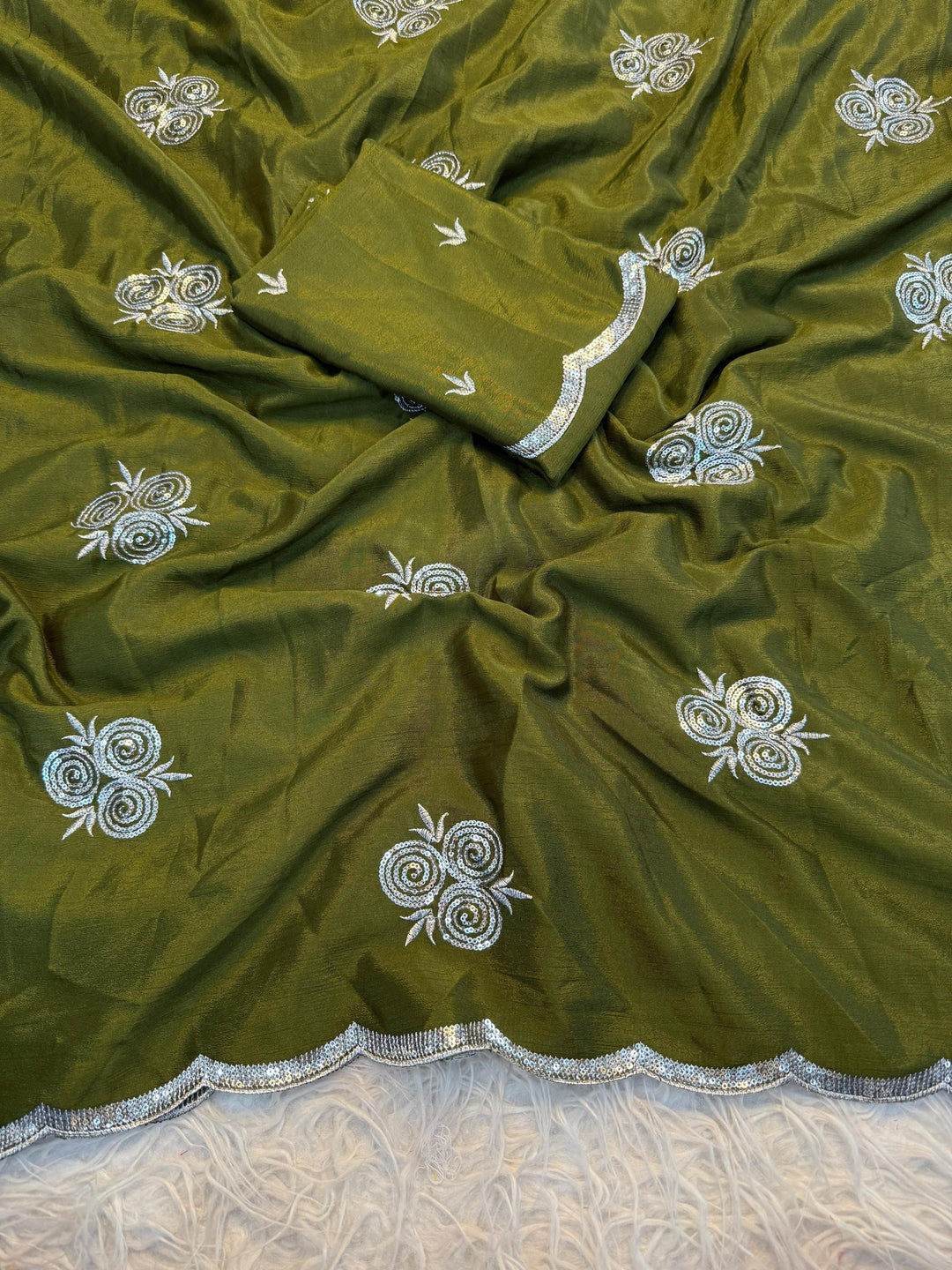 House Of Petals Chinnon Green Silk Saree