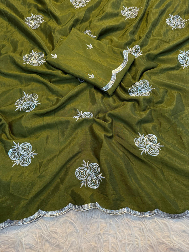 House Of Petals Chinnon Green Silk Saree