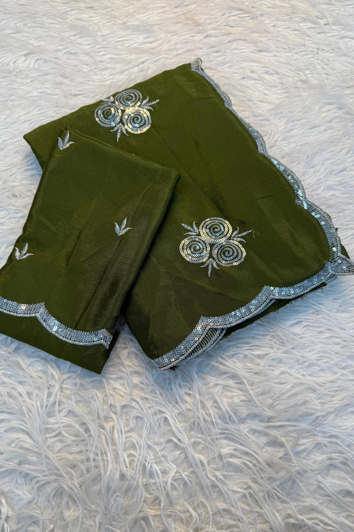 House Of Petals Chinnon Green Silk Saree