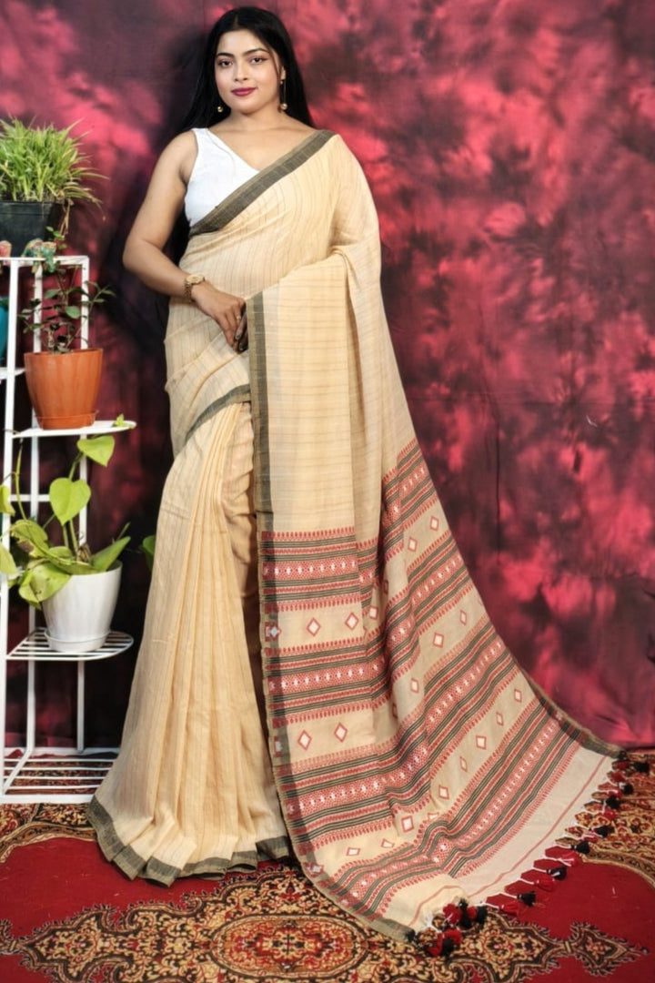 My Golden Bengal Cotton Kantha Saree