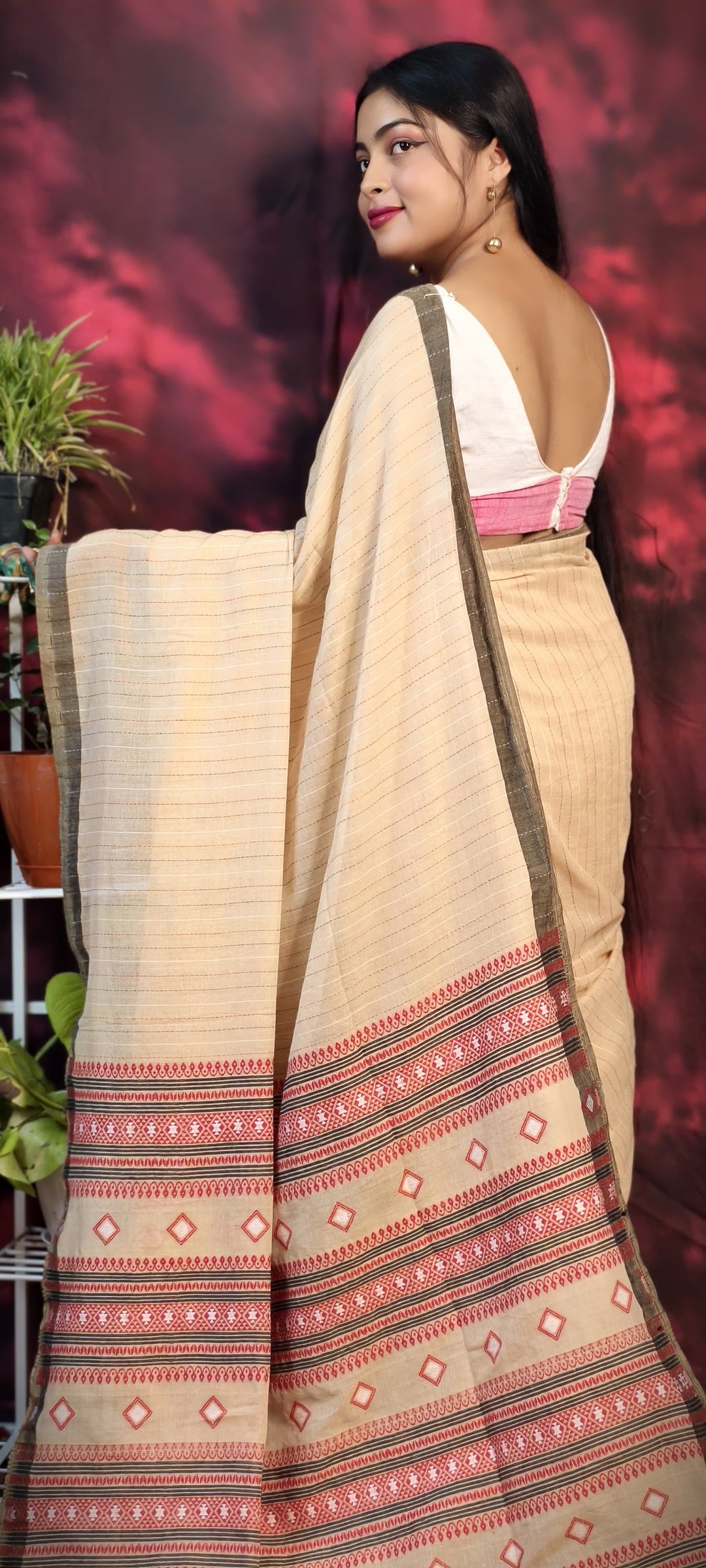 My Golden Bengal Cotton Kantha Saree