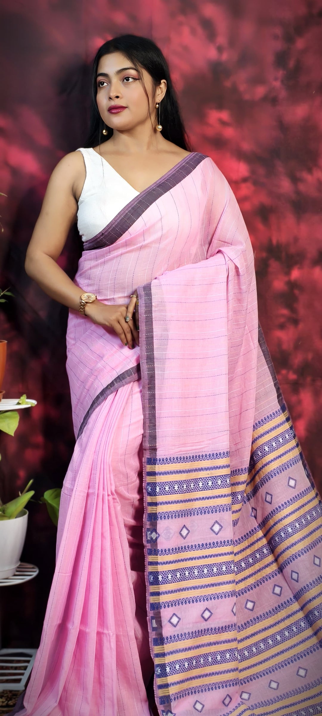 My Golden Bengal Cotton Kantha Saree