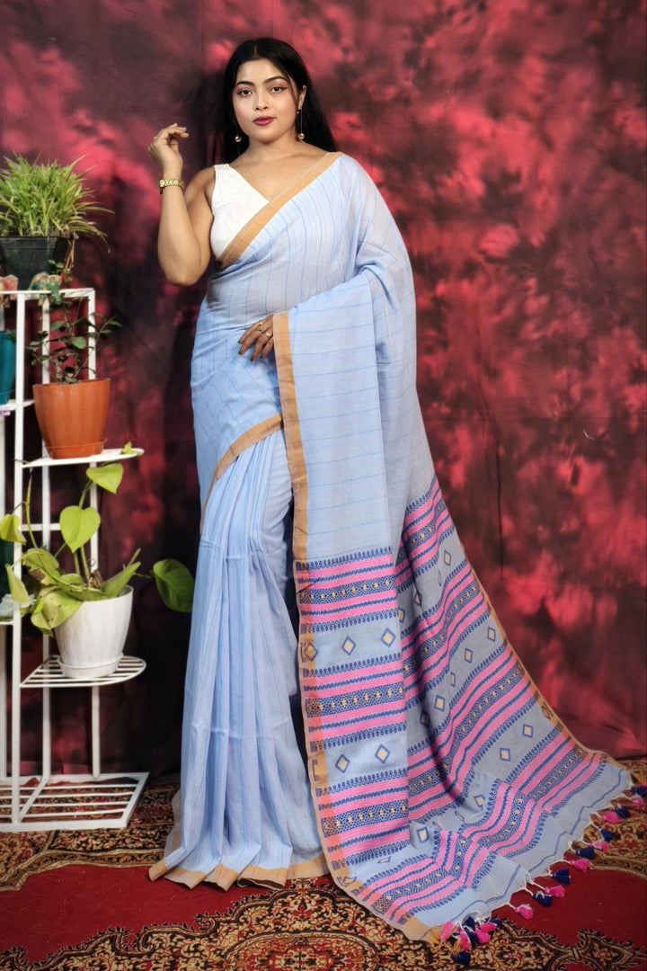 My Golden Bengal Cotton Kantha Saree
