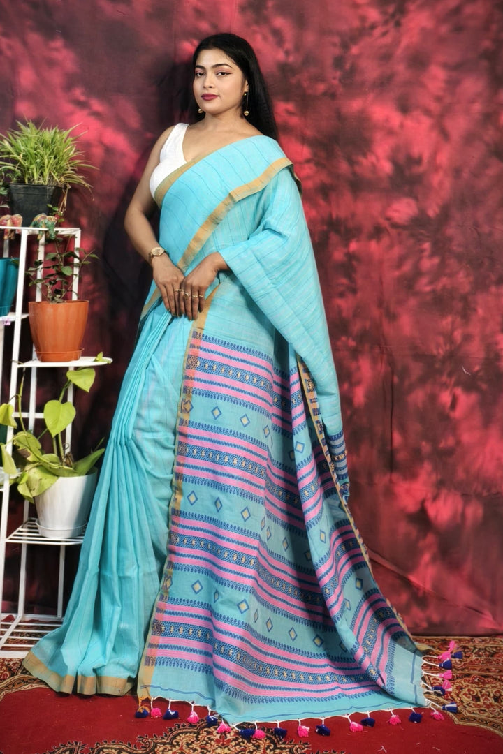 My Golden Bengal Cotton Kantha Saree