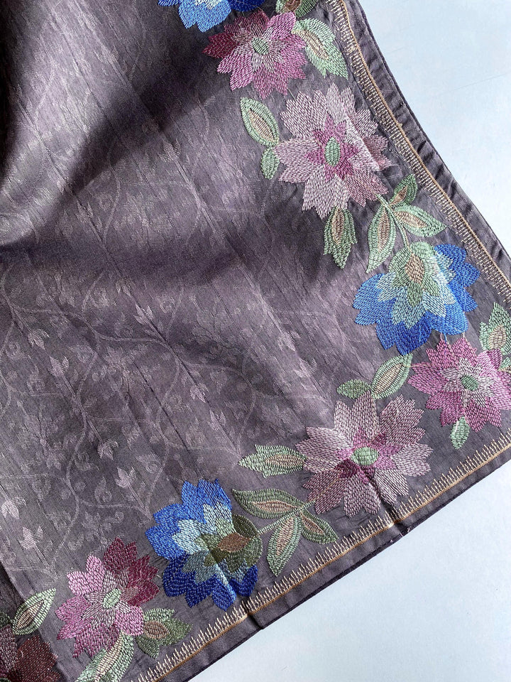 Red Oleanders Tussar Silk Saree