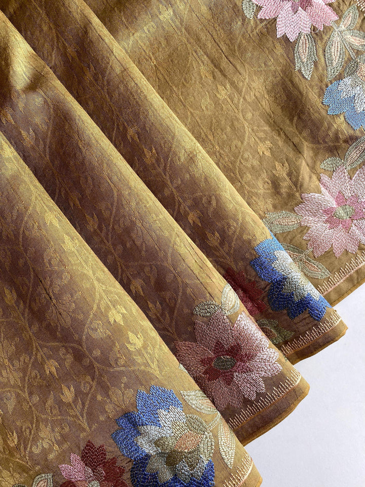 Red Oleanders Tussar Silk Saree