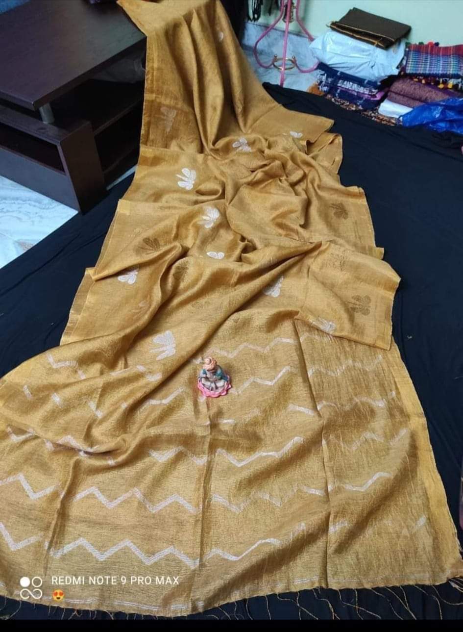 Kagojey Akash Tissue Linen Jamdani Saree