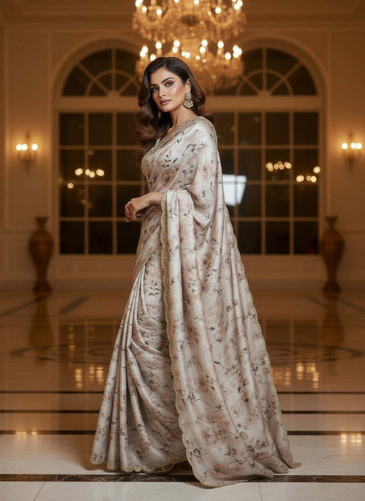 Wearing Royalty Satin Georgette Silk Saree