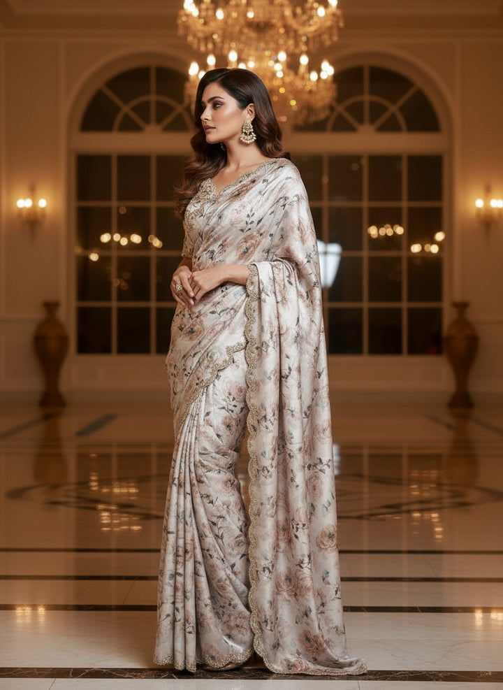 Wearing Royalty Satin Georgette Silk Saree