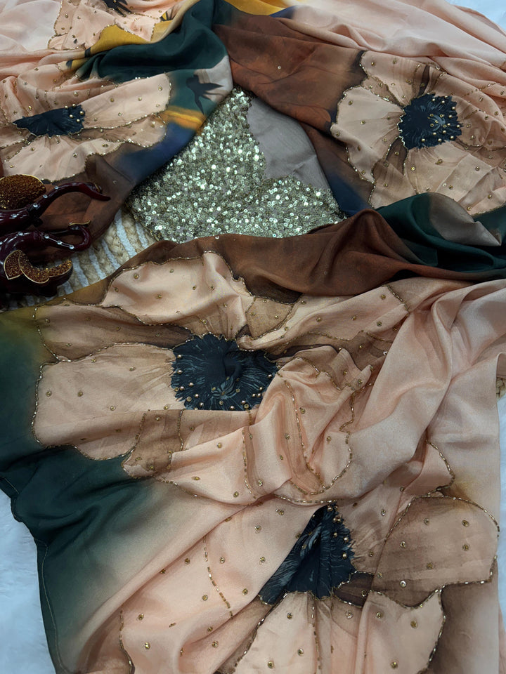 Necklace Of The Heart Crepe Satin Silk Saree