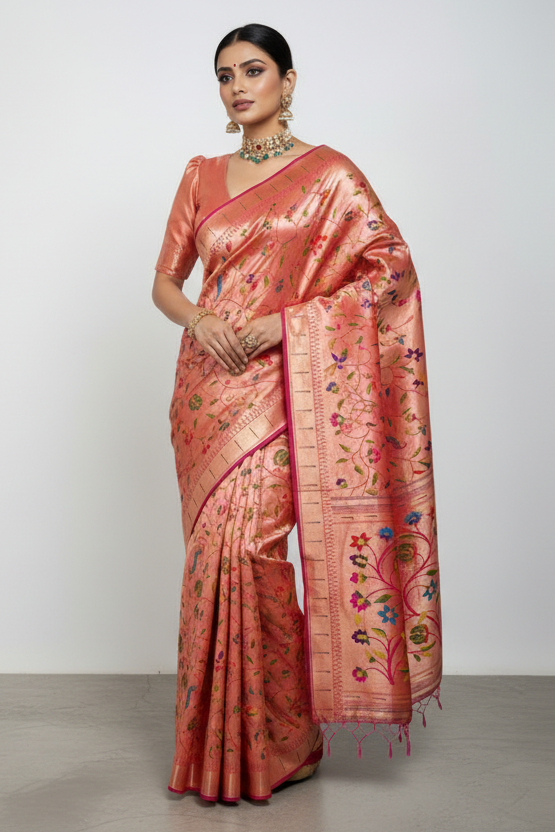 Grey Clouds Kanchivaram Paithani Silk Saree