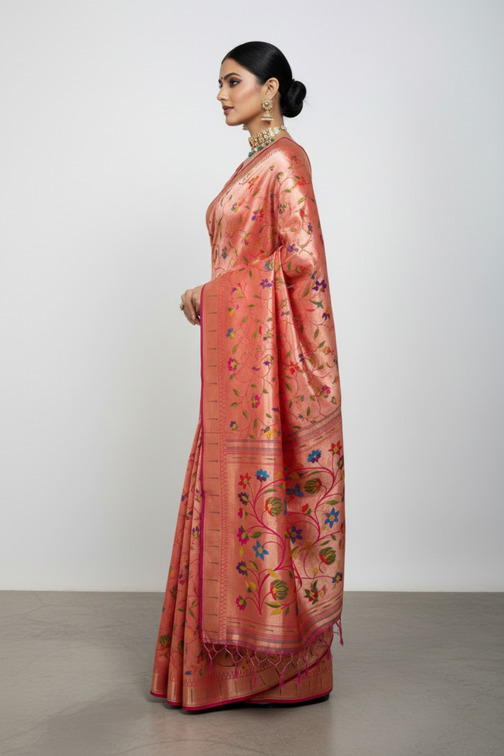 Grey Clouds Kanchivaram Paithani Silk Saree