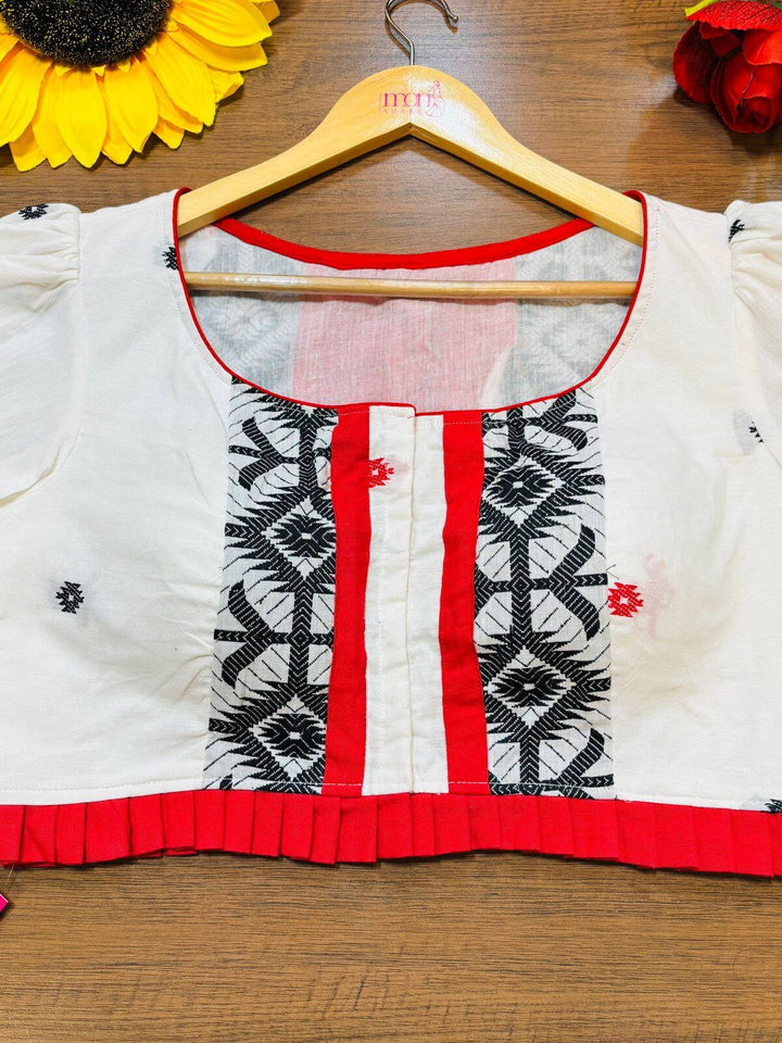Rang Rekha -Jamdani Weaving Blouse With Puff Sleeves