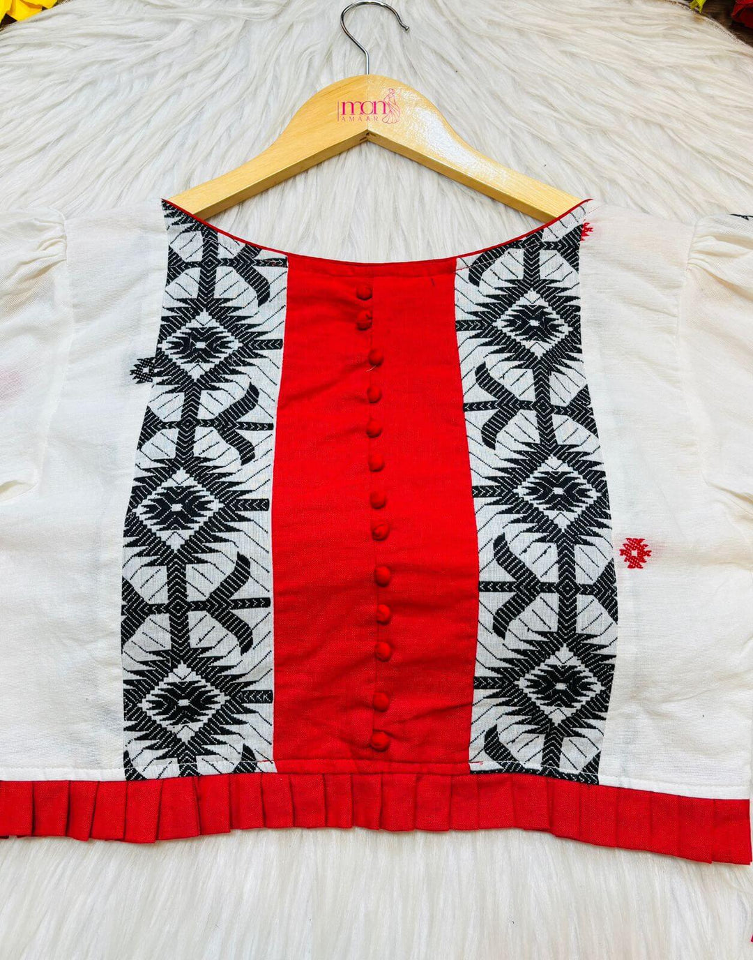 Rang Rekha -Jamdani Weaving Blouse With Puff Sleeves