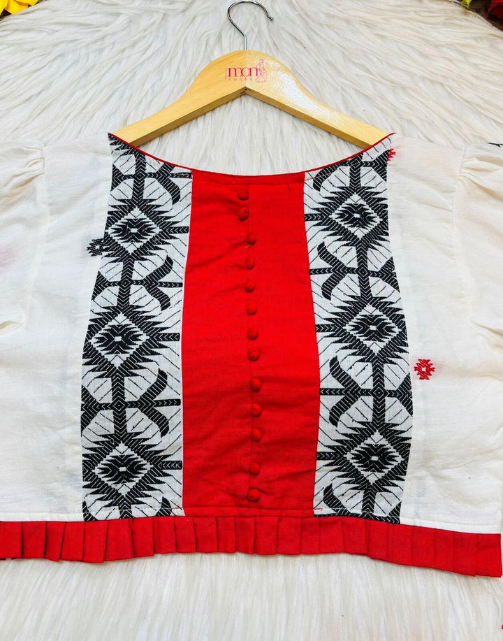 Rang Rekha -Jamdani Weaving Blouse With Puff Sleeves
