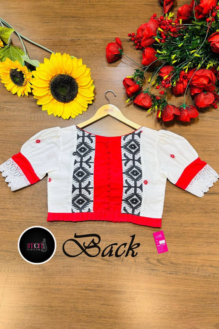 Rang Rekha -Jamdani Weaving Blouse With Puff Sleeves