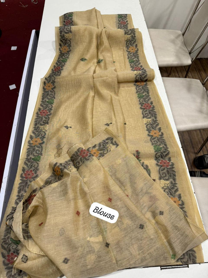 The Golden Boat Muga Cotton Saree