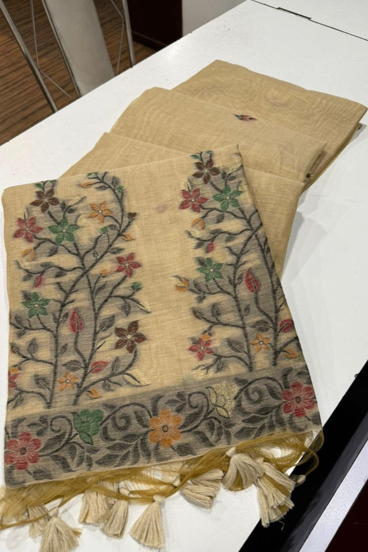 The Golden Boat Muga Cotton Saree