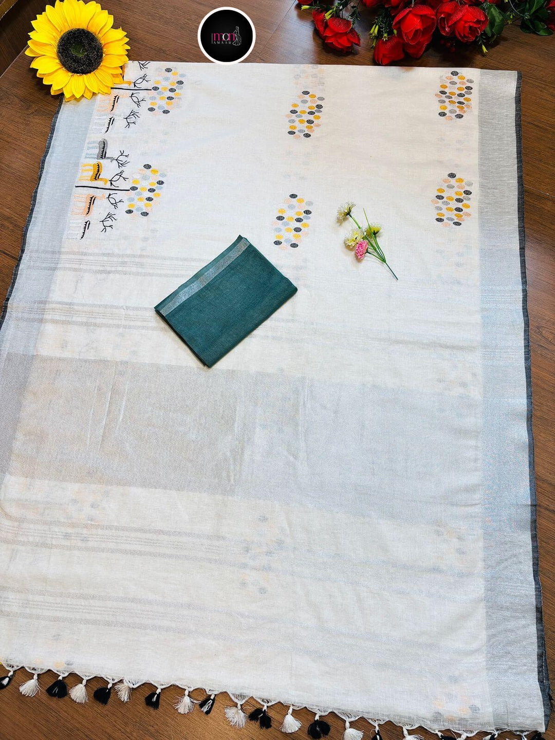 Hiranvati - Embroidered Pure Linen Saree