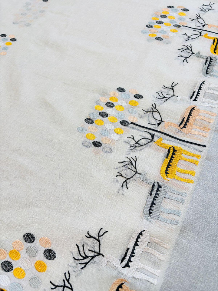 Hiranvati - Embroidered Pure Linen Saree