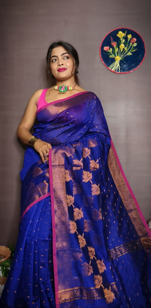 Leaf Design Cotton Silk Jamdani Saree