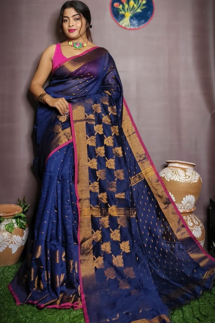Leaf Design Cotton Silk Jamdani Saree