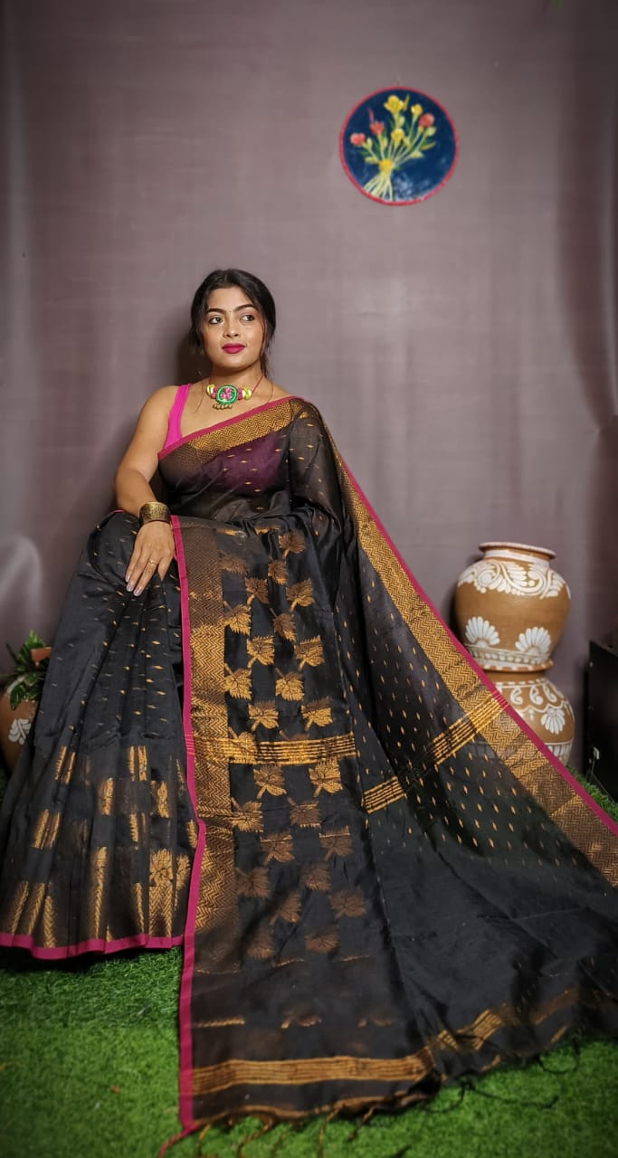Leaf Design Cotton Silk Jamdani Saree