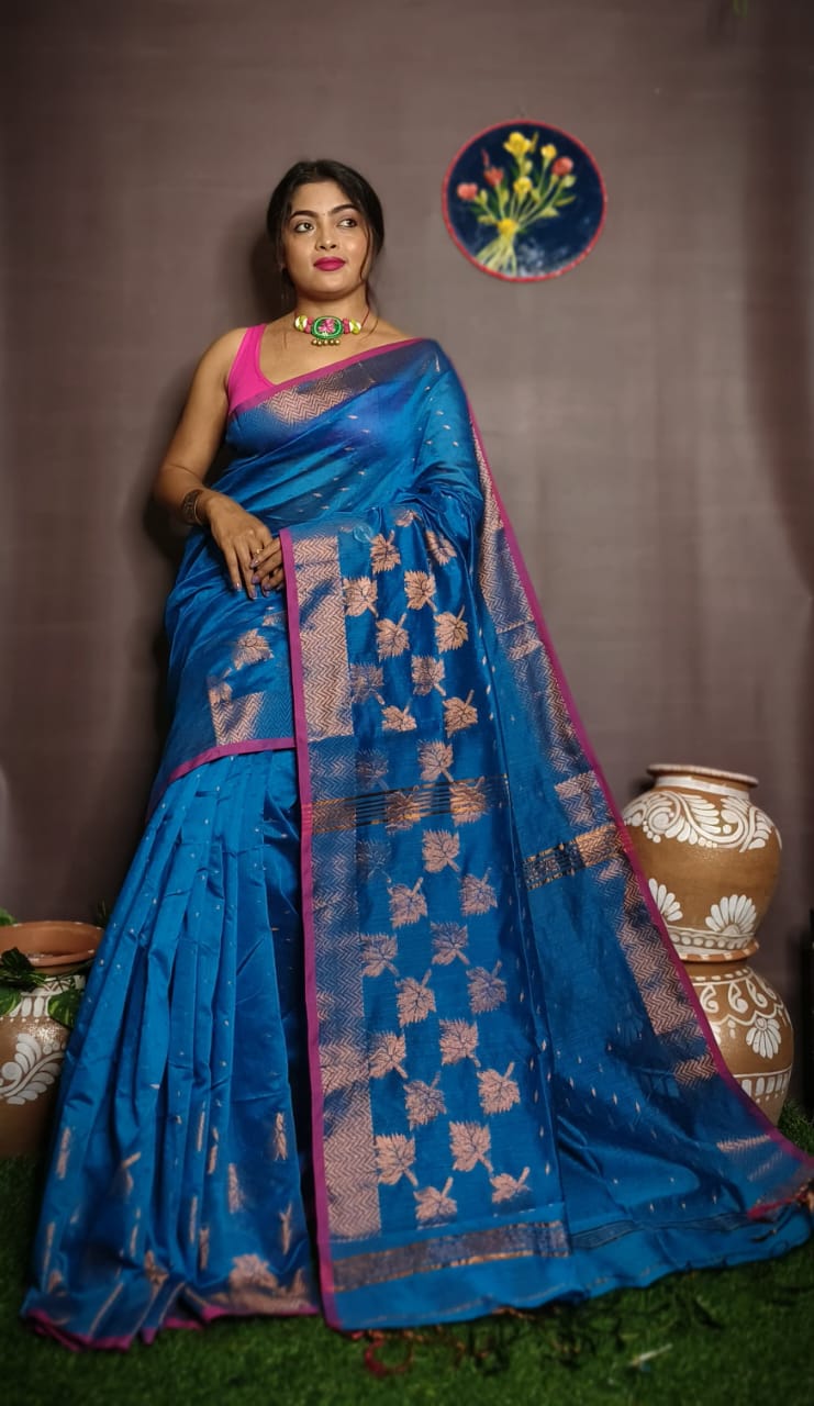 Leaf Design Cotton Silk Jamdani Saree